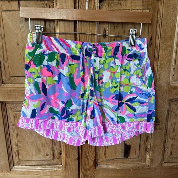 Lilly Pulitzer XXS Shorts‎ Blue Pink Green Floral Pockets Drawstring - Picture 1 of 11
